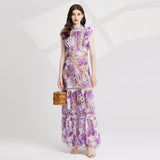 Southeast Asia Holiday Style Color Printing Embroidery Collar Dress Flying Sleeves Loaf Side Waist Dress 68HZ