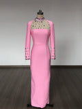 Autumn And Winter Long Sleeve Open Dress Burst Solid Color Mesh Yarn With Diamond Collar Repair Hip Dress Woman 68HZ