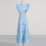 Trendy Holiday Dress 2025 New Sleeveless High-Waist Embroidery Design Solid Color Round Collar Long Dress 68HZ