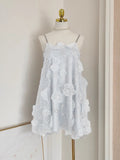French Niche Doll Dress Water Drill Blue Flower Lint Seaside Sling Dress 68HZ