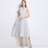 French Retro Sleeveless Dress Wave Point Small Bare Back V Collar Hanging Neck Tea Break Skirt Hong Kong Wind Girl Summer 2025 68HZ