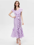 Nanyou New Short-Sleeved Lotle Side New Spring And Summer 2024 Body-In-En-Brician Elegant Folded Fish Tail Mid-Long Dress Dress 68HZ