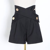 2025 New Fashion Design Sense Splicing Belt Wearing Loose High Waist Thin Casual Style Shorts Women's Clothing 68HZ