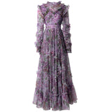 Heavy Industry Lien Embroidered Purple Lotus Leaf Side Princess Long Sleeve Dress Dress Autumn And Winter Women's New 2024 68HZ
