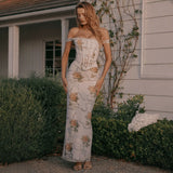 Sexy Famous Temperament Retro Oil Painting Plant-Print Set Ass Dress 68HZ