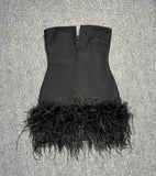 High-Quality Shoulder-To-Shoulder-In-Word Collar V-Bode Ostriches Woolen And-Bobow-Bow-Bowded Dress Bandage Dress 68HZ