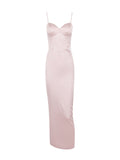 Sexy High-End Women's Pink Sling Dress Long Dress With Open Fork Elegant Evening Dress Sweet Spicy Temperament Dress 68HZ