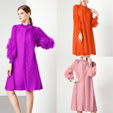 Miyake Design Feeling Flower Sleeve Dress Women's New Spring And Autumn Folds Large Size Loose Mother Dress Long 68HZ