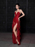 High-End Women's Perspective Sexy Sling Dress Dress Deep V Print High Open Fork Dress Dress 68HZ