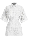 2025 New Embroidery Hook Design Medium Long-Sleeved Shirt Top + Casual High-Waist Shorts Fashion Two-Piece Set Of Women 68HZ