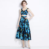 2024 Summer New Women's Retro Sleeveless Short-Wrapped Breast Sling + Printed High-Rise Half-Dress Two Sets 68HZ