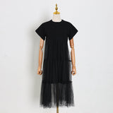 2025 New Korean Version Of The Design Of The Screen Splicing Loose T Dress Casual Short-Sleeved Long Dress Woman 68HZ