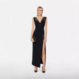 Fashion Personality Women's Clothing Autumn New V Neck Drain Back Low Chest Open Waist Bandage Dress 68HZ