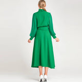 2025 Spring And Summer Women's New Sexy Irregular Collar Long Sleeves Long-Sleeved Puffy Green Dress Dress Dress 68HZ