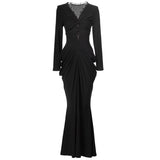 Sexy Deep V-Neck Care Machine Lace Splicing Purple Dress Tight Long Dress Dress Women Autumn New 2025 68HZ