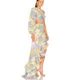 Fashion Sexy Oblique Shoulder Crumid Dress Girl Body Hollow Lotus Leaves Set Irregular Dress 68HZ