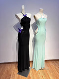 Vietnamese Niche Butterflies Hanging Neck Hollow Dress With Bare Back Thin Fishtail Dress Long Dress Beach 68HZ