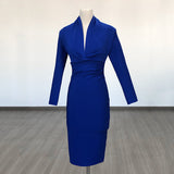 Sexy Deep V-Neck Fashion Trendy Long Sleeve Banded Dress With High-End Banquet Evening Dress 68HZ