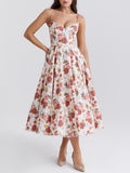 French Pastoral Sling Skirt 2025 New Fashion Flowers High Waist Slim Slim Sexy Poneng Dress Woman 68HZ