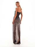 One-Piece Two Sets Of New Mesh Sleeveless Sleeve-Less Braid Nails Nail-Dressed Red Carpet Banquet Dress 68HZ
