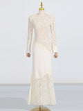 Vintage Elegant Style Slimy Fishtail Dress 2025 New Lace Embroidery Design Long Dress Women Summer 68HZ