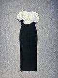 High-End Women's Dress Big Flower Collar Shoulder Repair Slimming Banda Skirt 68HZ