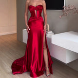 High-End Temperament Elegant Wrapped Breasts One-Word Long Banquet Big Evening Dress Bridesmaid Dress Dress 68HZ
