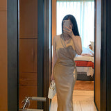 Zhao Luth's Same Color In The Middle And Long Dress Of The Lady's Dress Lady Dress Woman Simple Bag Of The Hip Skirt 68HZ
