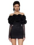 Women's New Flower Decoration Sexy Corset Dress Perspective Mesh Long-Sleeved Ass Skirt Dress 68HZ