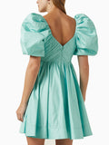 Fashion French Elegant Dress 2025 Summer New Sexy Deep V Bubble Sleeves High-End Short Dress Woman 68HZ