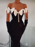 High-End Elegant Temperament Famous Banquet Dress Dress Side-Uppe Bow Tuxedo Diamond Bandage Skirt 68HZ