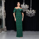 High-End Women Thin Dress Dress Dress Water-Drilled Shoulder Elegant Temperament Banded Evening Dress 68HZ