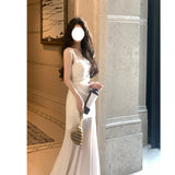 White Dingy U Tie Dress Femininity Design Fishtail Long Dress Dress Dress Dress 68HZ