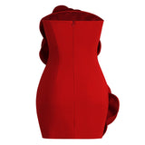 New Sexy Red Brated Skirt Niche Temperament High-End Decorative Three-Dimensional Flower Dress 68HZ