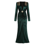 Autumn Women's Sexy Deep V-Neck Velvet Dress Dress French High-End Temperament Dress Dress Woman 68HZ