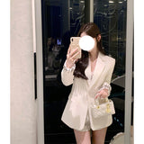 Autumn And Winter New Designer Design With Diamond-Studded Temperament Sexy V Waist Blazer Top Woman 68HZ