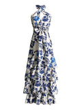 French Temperament Elegant Wind 2025 Spring New Strap High-Waisted Flower Swinging Leaves Side Cake Dress Dress 68HZ