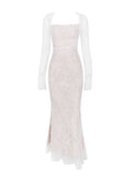 Women's Autumn New Lace Shawl Sling Dress Two Sets Of Temperament Long-Sleeved Dress Fishtail Skirt 68HZ