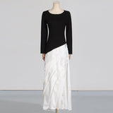 Elegance Elegant Style Slimy Dress 2025 New Irregular Pressure Folding Design Long-Sleeved Dress Woman 68HZ