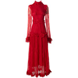 Heavy Industry Three-Dimensional Flower Collared Long-Sleeved Lace-Bum Dress Princess Dress Autumn And Winter Women's Dress New 2024 68HZ