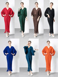 Miyako Dress 2025 Summer New Temperament Relaxed Bat Sleeve V Collar Thin Fish Tail Folded Long Dress 68HZ