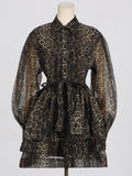 Explosion Printing Design Dress 2025 New Collar Tie With Waist Thin Leopard Dress Woman 68HZ