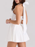 Sexy Hot Girl Wind Dark V Solid Dress 2025 New Fish Bone Collar Lumbar Thin-Necked Dress Woman Summer 68HZ
