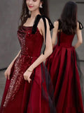 Evening Dress 2024 New Wine Red Slings High-End Temperament Famous Host Engagement Toast Dress 68HZ