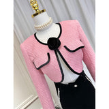 Famous Wind Rose Flower Brooch Short Ostrich Coat High Waist Water Drill Chain Velvet Trumpet Trousers 68HZ