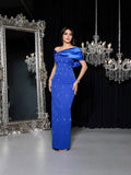 High-End Women's Thin Dress Dress Dress Watery Shoulder Elegant Temperament Banded Evening Dress Dress 68HZ