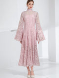 Court Style Dress Dress 2024 Spring Horn Sleeve Long Sleeve Heavyweight Bundle Collage Super Fairy Lace Dress Dress 68HZ