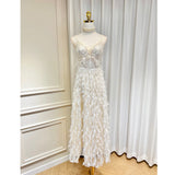 Small-Set Temperament V-Neck Net Yarn With Chest Cushion Ostrich Feather Beaded Flowers High Fork Thairy Long Skirt 68HZ