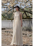 Fairy Apricot Chiffon Sleeveless Back Dress High Sense Gentle Chic And Flowing Holiday Dress 68HZ