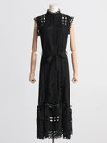French Famous Wind Dress Woman 2025 Spring New Embroidery Splicing Hollow Waist Thin Dress 68HZ